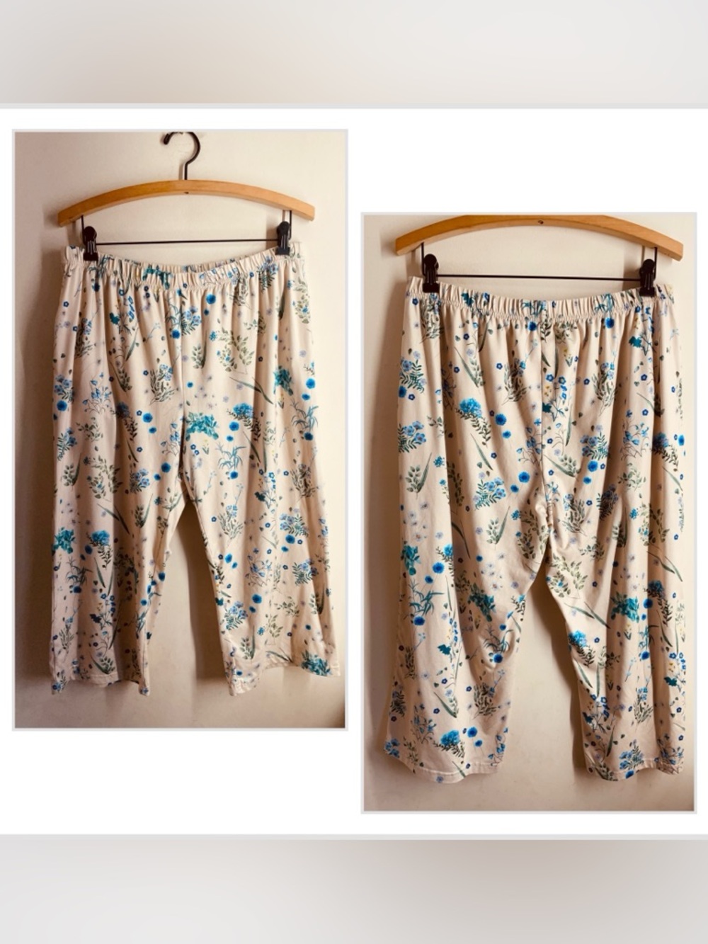 Ekouaer Floral Cropped Lounge Pants Size XL Yellow / Beige / Blue Botanical